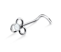 Hollow Flower with Stone Silver Curved Nose Stud NSKB-378